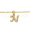Stainless Steel Pendant Necklace, Initials and Rolo Design, with White Crystal, Polished, Golden Finish, 04.238.0012.18