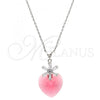 Rhodium Plated Pendant Necklace, Heart and Flower Design, with Padparadscha Swarovski Crystals and White Cubic Zirconia, Polished, Rhodium Finish, 04.239.0019.3.16