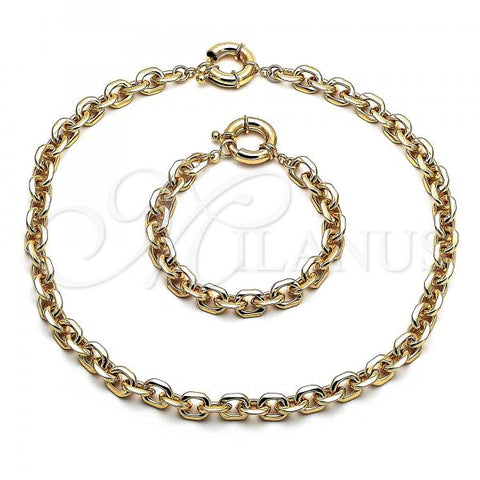 Oro Laminado Necklace and Bracelet, Gold Filled Style Rolo Design, Polished, Golden Finish, 06.63.0266
