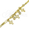 Oro Laminado Charm Bracelet, Gold Filled Style Cross and Paperclip Design, with White Crystal, Polished, Golden Finish, 03.63.2248.08