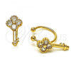 Oro Laminado Earcuff Earring, Gold Filled Style key Design, with White Cubic Zirconia, Polished, Golden Finish, 02.213.0371