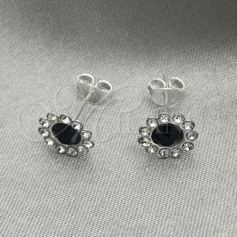 Sterling Silver Stud Earring, with Black Cubic Zirconia, Polished, Silver Finish, 02.397.0041.04