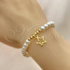 Oro Laminado Fancy Bracelet, Gold Filled Style Star and Ball Design, with Ivory Pearl, Polished, Golden Finish, 03.405.0018.07