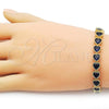 Oro Laminado Tennis Bracelet, Gold Filled Style Heart Design, with Sapphire Blue Cubic Zirconia, Polished, Golden Finish, 03.424.0005.1.07