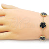 Oro Laminado Fancy Bracelet, Gold Filled Style Flower and Rolo Design, with Black Opal, Polished, Golden Finish, 03.313.0043.1.08