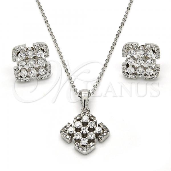 Sterling Silver Earring and Pendant Adult Set, with White Cubic Zirconia, Polished, Rhodium Finish, 10.175.0022
