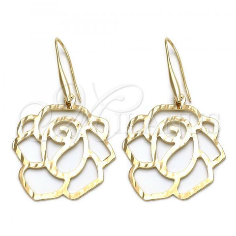 Oro Laminado Dangle Earring, Gold Filled Style Flower Design, Golden Finish, 5.017.004