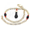 Oro Laminado Charm Anklet , Gold Filled Style Hand Design, with Black and Orange Red Crystal, Polished, Golden Finish, 03.63.1812.10