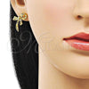 Oro Laminado Stud Earring, Gold Filled Style Bow Design, Polished, Golden Finish, 02.341.0205