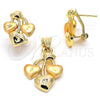 Oro Laminado Earring and Pendant Adult Set, Gold Filled Style Heart Design, Matte Finish, Golden Finish, 10.59.0175