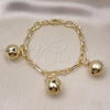 Oro Laminado Charm Bracelet, Gold Filled Style Rolo and Ball Design, Polished, Golden Finish, 03.331.0296.08