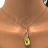 Oro Laminado Pendant Necklace, Gold Filled Style Teardrop and Rolo Design, with Luminous Green and Aurore Boreale Swarovski Crystals, Polished, Golden Finish, 04.239.0037.6.16