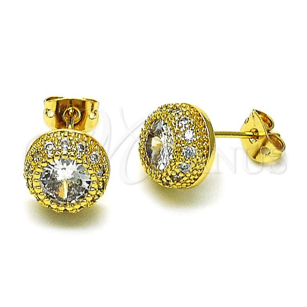 Oro Laminado Stud Earring, Gold Filled Style with White Cubic Zirconia and White Micro Pave, Polished, Golden Finish, 02.342.0302