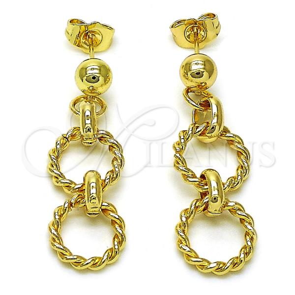 Oro Laminado Long Earring, Gold Filled Style Rolo and Twist Design, Polished, Golden Finish, 02.415.0001