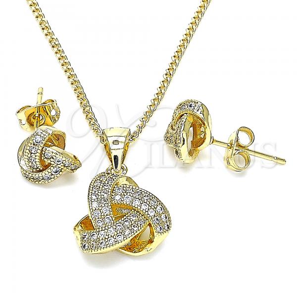 Oro Laminado Earring and Pendant Adult Set, Gold Filled Style Love Knot Design, with White Micro Pave, Polished, Golden Finish, 10.342.0058