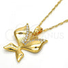 Oro Laminado Pendant Necklace, Gold Filled Style Butterfly Design, with White Cubic Zirconia, Polished, Golden Finish, 04.304.0003.18