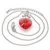 Rhodium Plated Pendant Necklace, Heart and Flower Design, with Padparadscha Swarovski Crystals and White Cubic Zirconia, Polished, Rhodium Finish, 04.239.0019.3.16