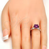 Rhodium Plated Multi Stone Ring, Flower Design, with Fuchsia Swarovski Crystals, Polished, Rhodium Finish, 01.239.0010.6 (One size fits all)