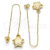Oro Laminado Threader Earring, Gold Filled Style Star and Smile Design, Polished, Golden Finish, 02.65.2502