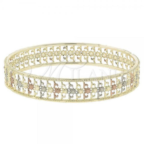 Oro Laminado Individual Bangle, Gold Filled Style Flower Design, Diamond Cutting Finish, Tricolor, 07.54.0006.06 (13 MM Thickness, Size 6 - 2.75 Diameter)