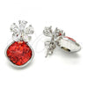 Rhodium Plated Stud Earring, Flower Design, with Padparadscha Swarovski Crystals and White Micro Pave, Polished, Rhodium Finish, 02.63.2580.2