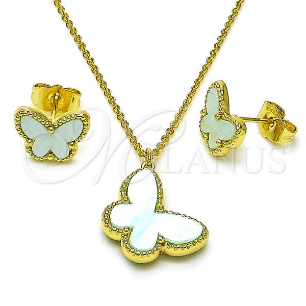 Oro Laminado Earring and Pendant Adult Set, Gold Filled Style Butterfly and Rolo Design, with Turquoise Opal, Polished, Golden Finish, 10.313.0009.3