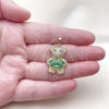 Oro Laminado Fancy Pendant, Gold Filled Style Teddy Bear and Baguette Design, with Green Cubic Zirconia and White Micro Pave, Polished, Golden Finish, 05.284.0020.3