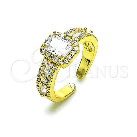 Oro Laminado Multi Stone Ring, Gold Filled Style Baguette Design, with White Cubic Zirconia and White Micro Pave, Polished, Golden Finish, 01.341.0105