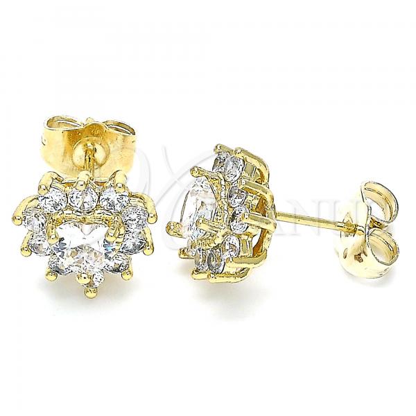 Oro Laminado Stud Earring, Gold Filled Style Heart Design, with White Cubic Zirconia, Polished, Golden Finish, 02.346.0004.2