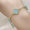 Oro Laminado Fancy Bracelet, Gold Filled Style Four-leaf Clover and Rolo Design, with Light Turquoise Mother of Pearl, Polished, Golden Finish, 03.414.0001.2.07