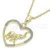 Oro Laminado Fancy Pendant, Gold Filled Style Heart and Elephant Design, with White Crystal, Polished, Golden Finish, 05.351.0098