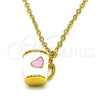 Oro Laminado Fancy Pendant, Gold Filled Style Heart Design, Pink Enamel Finish, Golden Finish, 05.341.0080