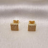 Oro Laminado Stud Earring, Gold Filled Style with White Micro Pave, Polished, Golden Finish, 02.344.0074