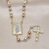 Oro Laminado Medium Rosary, Gold Filled Style Guadalupe and Disco Design, Diamond Cutting Finish, Tricolor, 09.411.0004.24