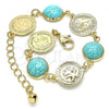 Oro Laminado Charm Bracelet, Gold Filled Style with Light Turquoise Opal, Polished, Golden Finish, 03.331.0197.1.07