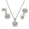 Sterling Silver Earring and Pendant Adult Set, Flower Design, with White Micro Pave and White Cubic Zirconia, Polished, Rhodium Finish, 10.275.0020