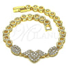 Oro Laminado Fancy Bracelet, Gold Filled Style Heart Design, with White Micro Pave, Polished, Golden Finish, 03.283.0136.07