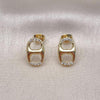 Oro Laminado Stud Earring, Gold Filled Style Puff Mariner Design, with White Micro Pave, Polished, Golden Finish, 02.213.0304