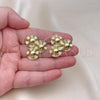 Oro Laminado Stud Earring, Gold Filled Style Sun and Flower Design, Diamond Cutting Finish, Golden Finish, 02.213.0673