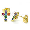 Oro Laminado Stud Earring, Gold Filled Style Cross Design, with Multicolor Cubic Zirconia, Polished, Golden Finish, 02.210.0444.1