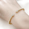 Oro Laminado Individual Bangle, Gold Filled Style Heart Design, with White Micro Pave, Polished, Golden Finish, 07.60.0007