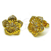 Oro Laminado Stud Earring, Gold Filled Style Flower Design, with White Cubic Zirconia and White Micro Pave, Polished, Golden Finish, 02.282.0051