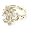 Oro Laminado Multi Stone Ring, Gold Filled Style Flower Design, with White Cubic Zirconia, Polished, Golden Finish, 01.210.0092.07 (Size 7)