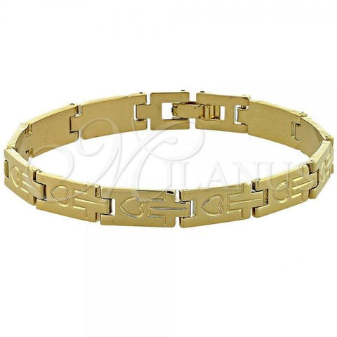 Oro Laminado Solid Bracelet, Gold Filled Style Heart Design, Diamond Cutting Finish, Golden Finish, 5.032.010.1