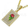 Oro Laminado Fancy Pendant, Gold Filled Style Flower Design, Polished, Tricolor, 05.351.0082.1