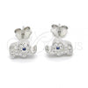 Sterling Silver Stud Earring, Elephant Design, with Black and White Cubic Zirconia, Polished, Rhodium Finish, 02.336.0030