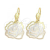 Oro Laminado Dangle Earring, Gold Filled Style Flower Design, Tricolor, 02.64.0508