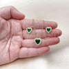 Oro Laminado Earring and Pendant Adult Set, Gold Filled Style Heart and Cluster Design, with Green and White Cubic Zirconia, Polished, Golden Finish, 10.156.0516