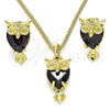 Oro Laminado Earring and Pendant Adult Set, Gold Filled Style Owl Design, with Garnet Crystal, Polished, Golden Finish, 10.379.0008.1