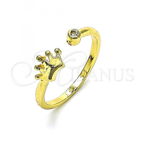 Oro Laminado Multi Stone Ring, Gold Filled Style Crown Design, with White Cubic Zirconia, Polished, Golden Finish, 01.284.0081